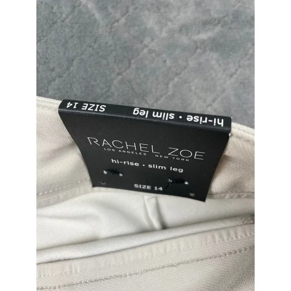 RACHEL ZOE Hi Rise Slim Leg Pants Beige Four Way Stretch Size 14 - Picture 6 of 11